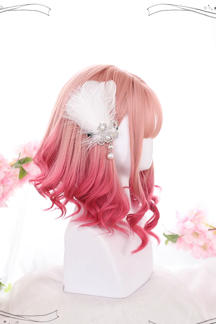 Blush Curly Short Wig with Gradient Effect