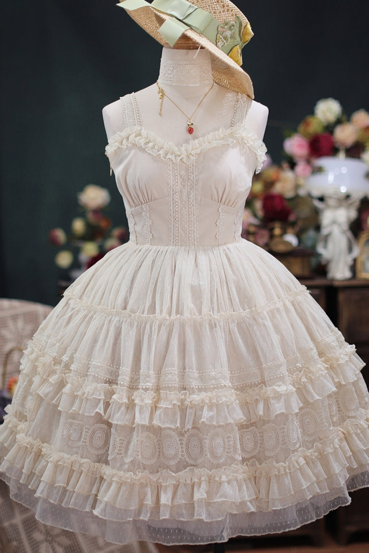 French Ruffle JSK Dress with Tiered Layers, Bouquet Print