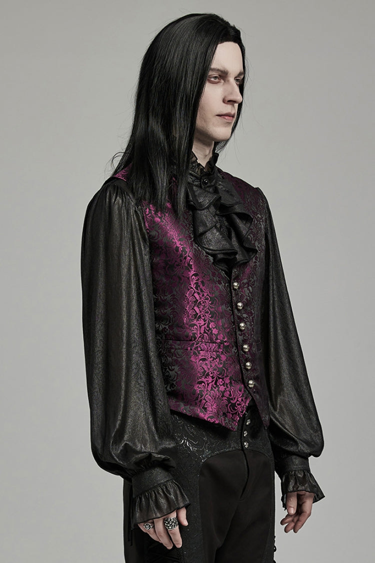 Crimson & Noir Jacquard Lace-Up Fitted Waistcoat for Men