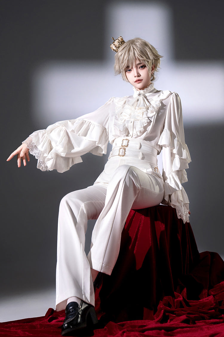 Ivory Ouji Skirt Pants with Ruffled Long Sleeves - Day and Night Song
