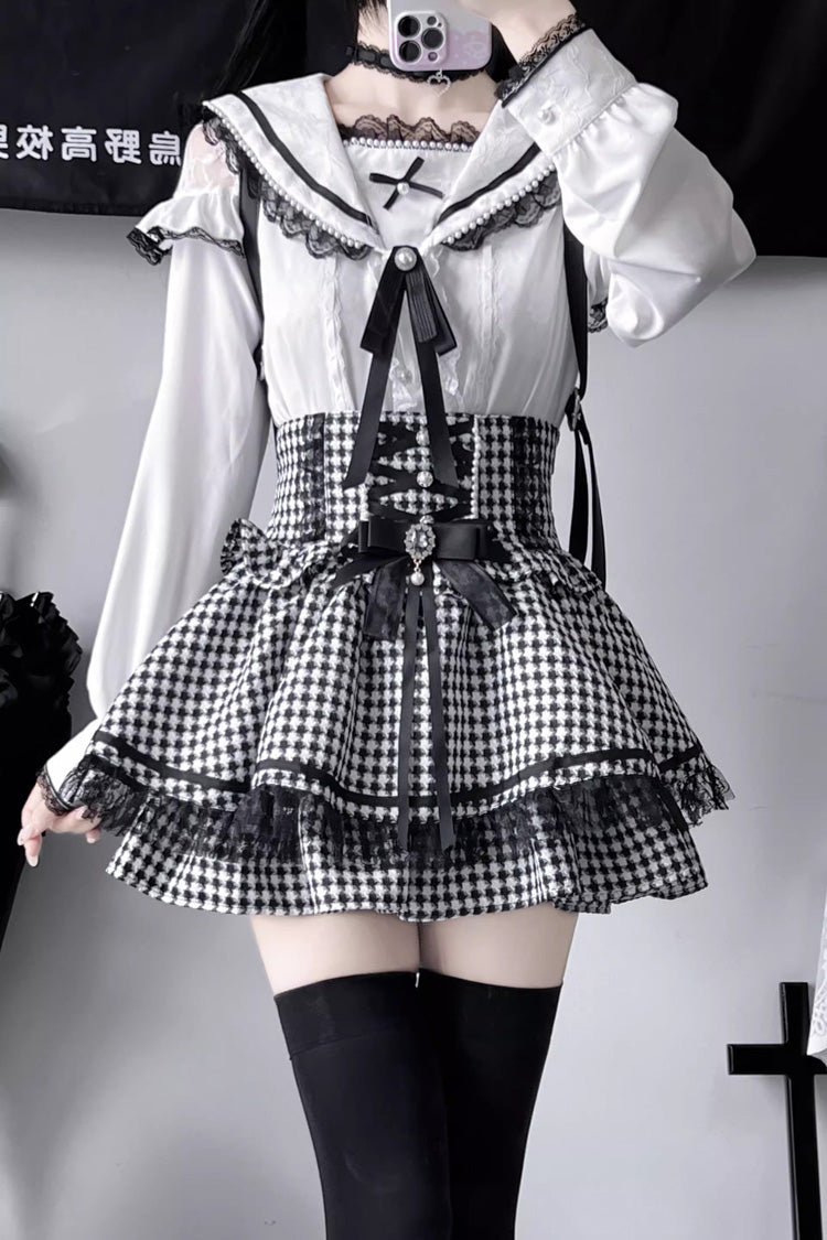 Sailor Collar Ruffle Lace Blouse for Jirai Kei - Two Colors