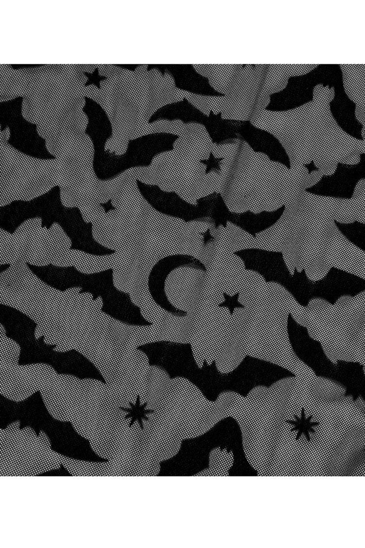 Minimalist Flared Sleeve Bat Moon Flocking Print Long Dress