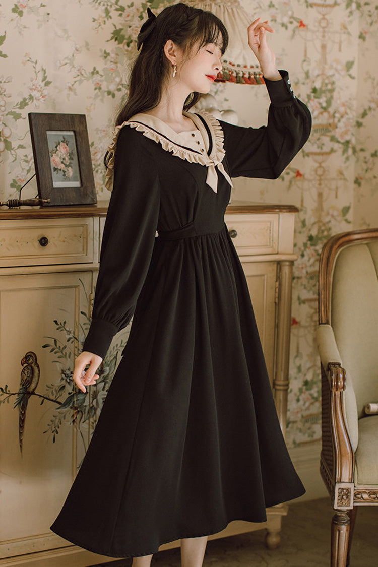 French Retro Sweet Lolita OP Dress Doll Collar Long - Altfashion Shop