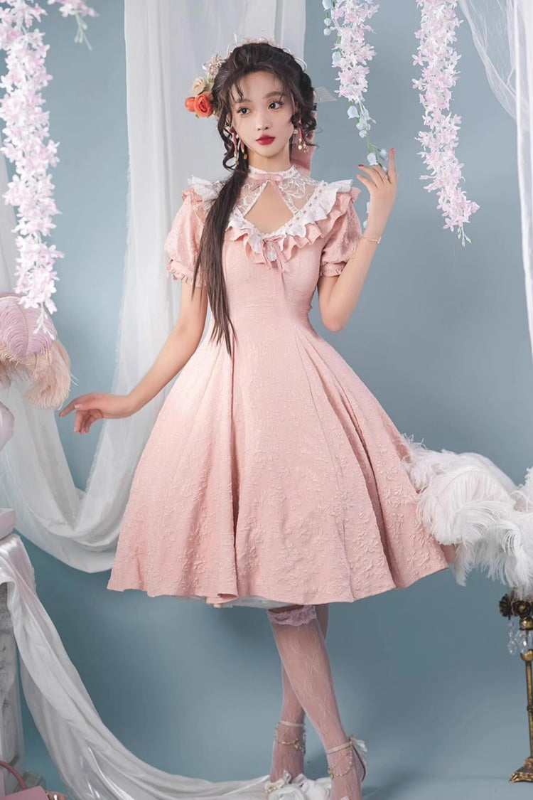 Pink Short Sleeve Ruffle Bowknot Sweet Princess Dress