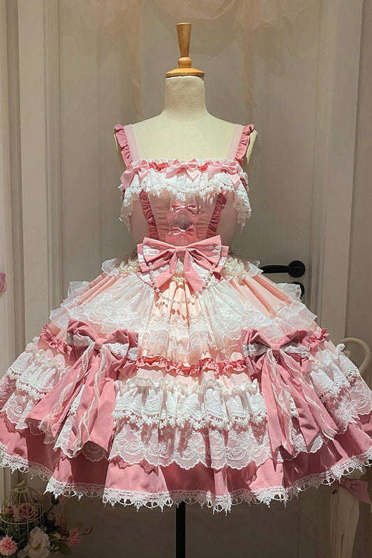Blush Sleeveless Multi-Layer Ruffle Bow Lace Gorgeous Doll JSK Dress