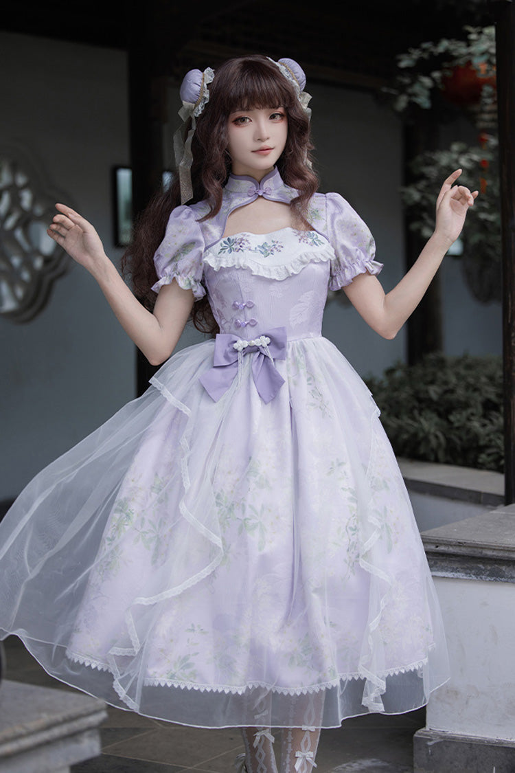 Wisteria Short-Sleeve Hollow-Embroidered Cheongsam Lolita Dress