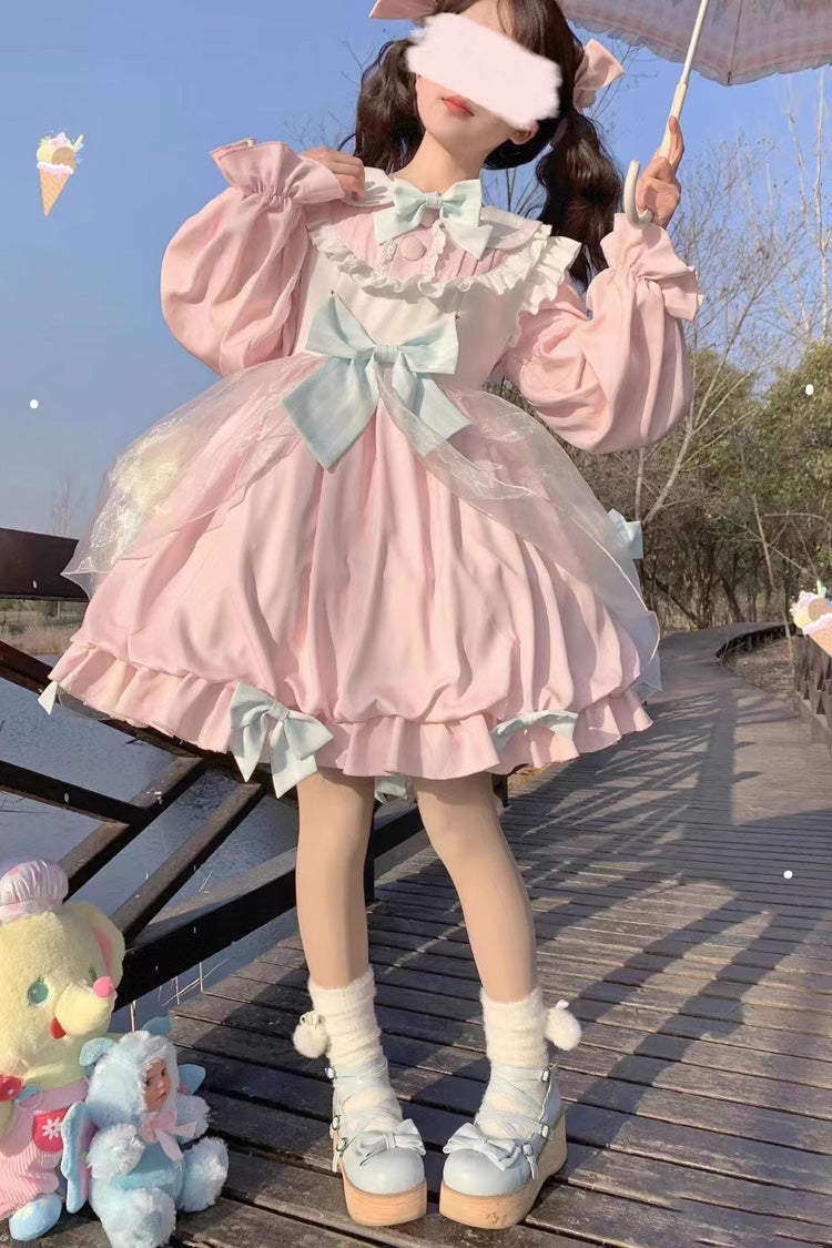 Bear Motif High-Waisted Ruffle Bow Sweet Lolita Dress