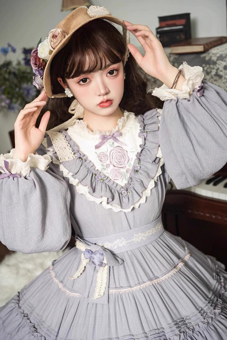 Grape Ruffled Bow-Embroidered Plus-Size Elegant Lolita Gown