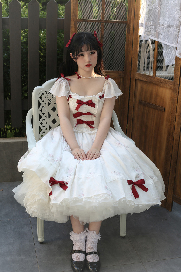 Plus Size Lolita Dress - Ruffle Bow, Short Sleeve, 2 Shades
