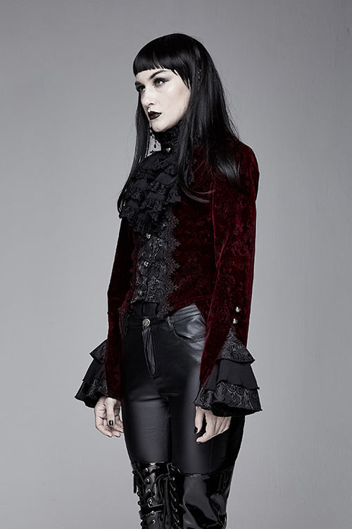 Scarlet Velvet Jacquard Swallowtail Gothic Overcoat