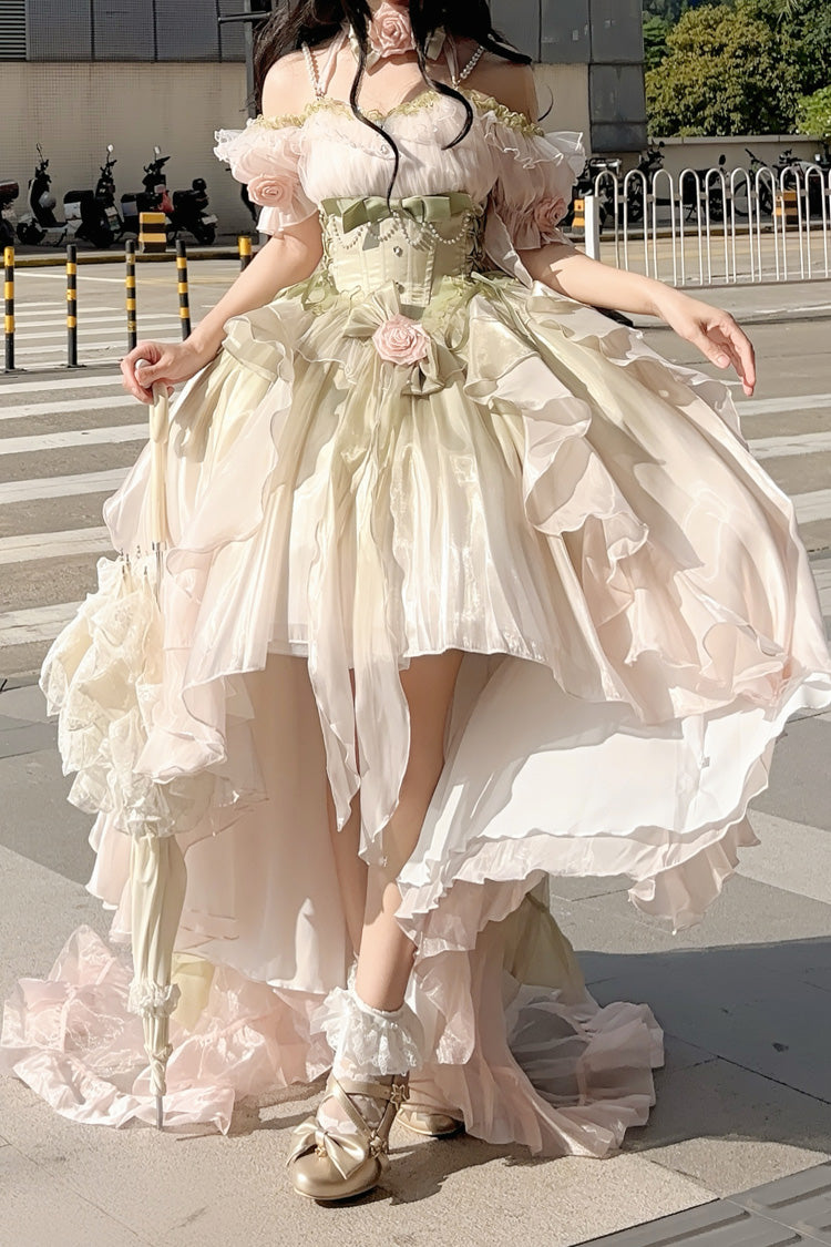 Irregular Bowknot JSK Dress in Pink and Green