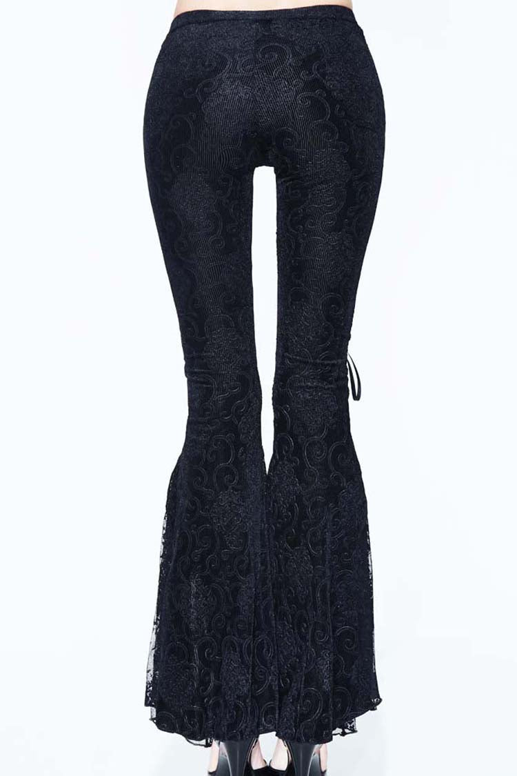 Lace-Up Flared Velveteen Gothic Pants with Pattern