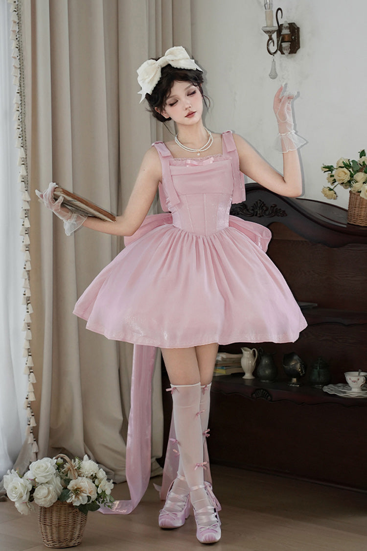 Pink Sleeveless Bowknot Fishbone Ruffle Sweet JSK Dress