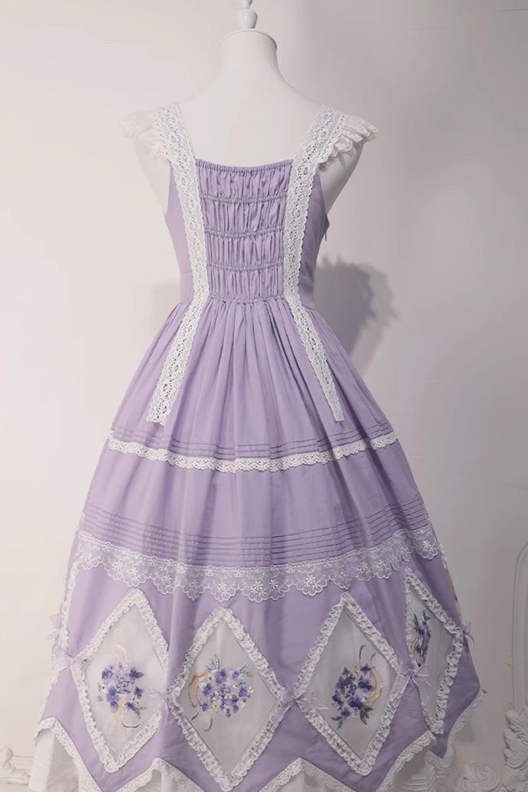 Heliotrope Print Ruffled Embroidered Bow Classic Vintage Gown