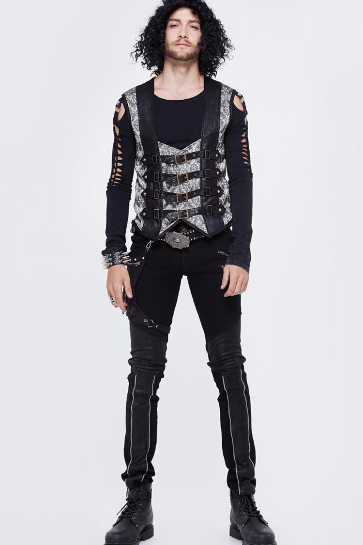 Men's Punk Waistcoat with Lace-Up Back and Jacquard