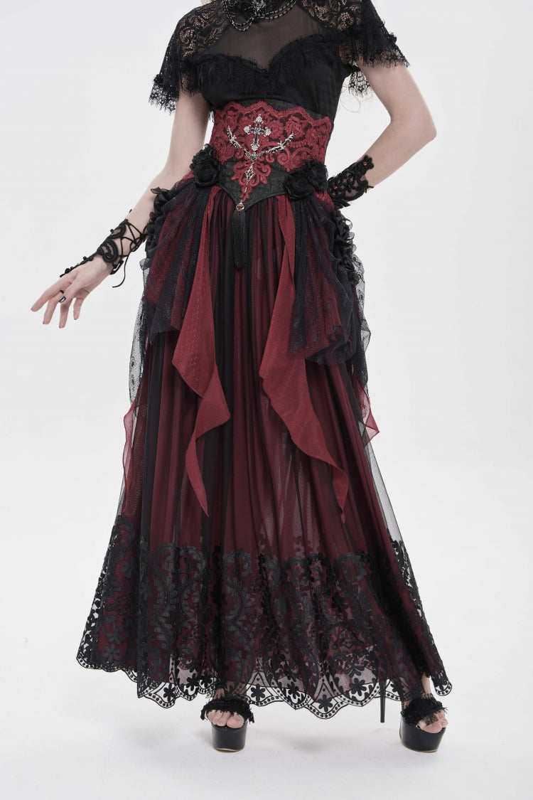 Crimson & Noir Embroidered Rose Underbust Corset with Lace Accents