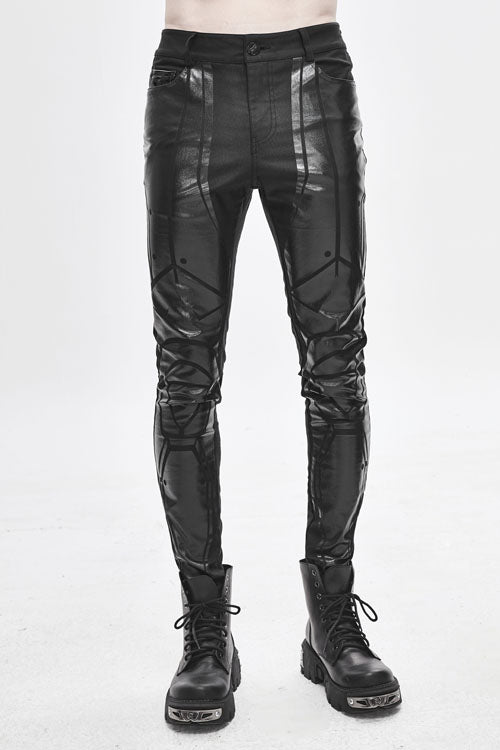 Glossy Robot Print Skinny Stretch Pants in Black