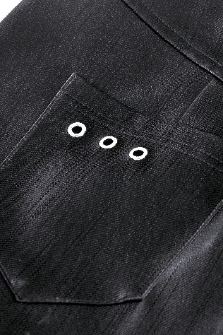Coal Leather Skirt with Buckle Accents and Side Slit