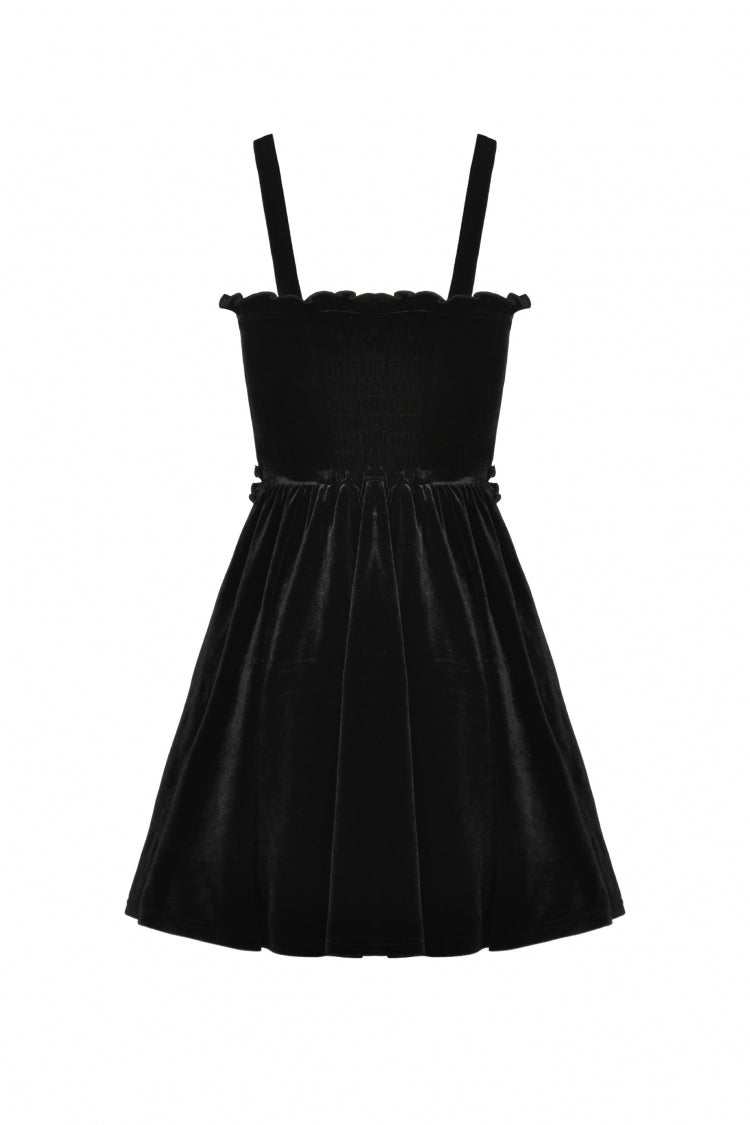 Crimson & Black Cross Lace-Up Velvet Slip Dress