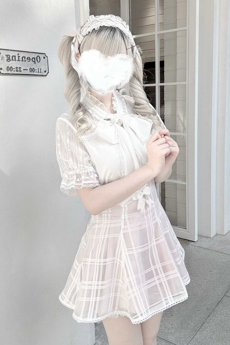 Light Snow Plaid Bow Sweet Jirai Kei Skirt - 3 Colors
