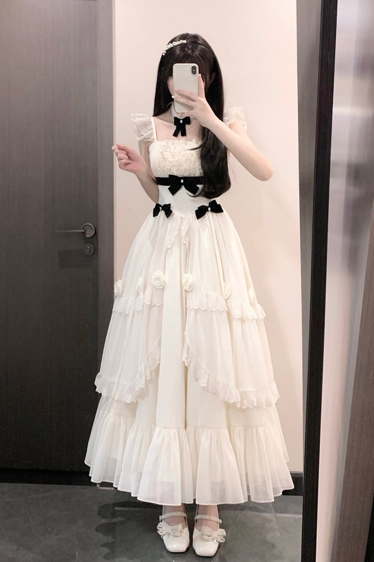 Ivory Poetry Ruffled Elegant Princess Lolita Tiered Dress - Sweet Bowknot