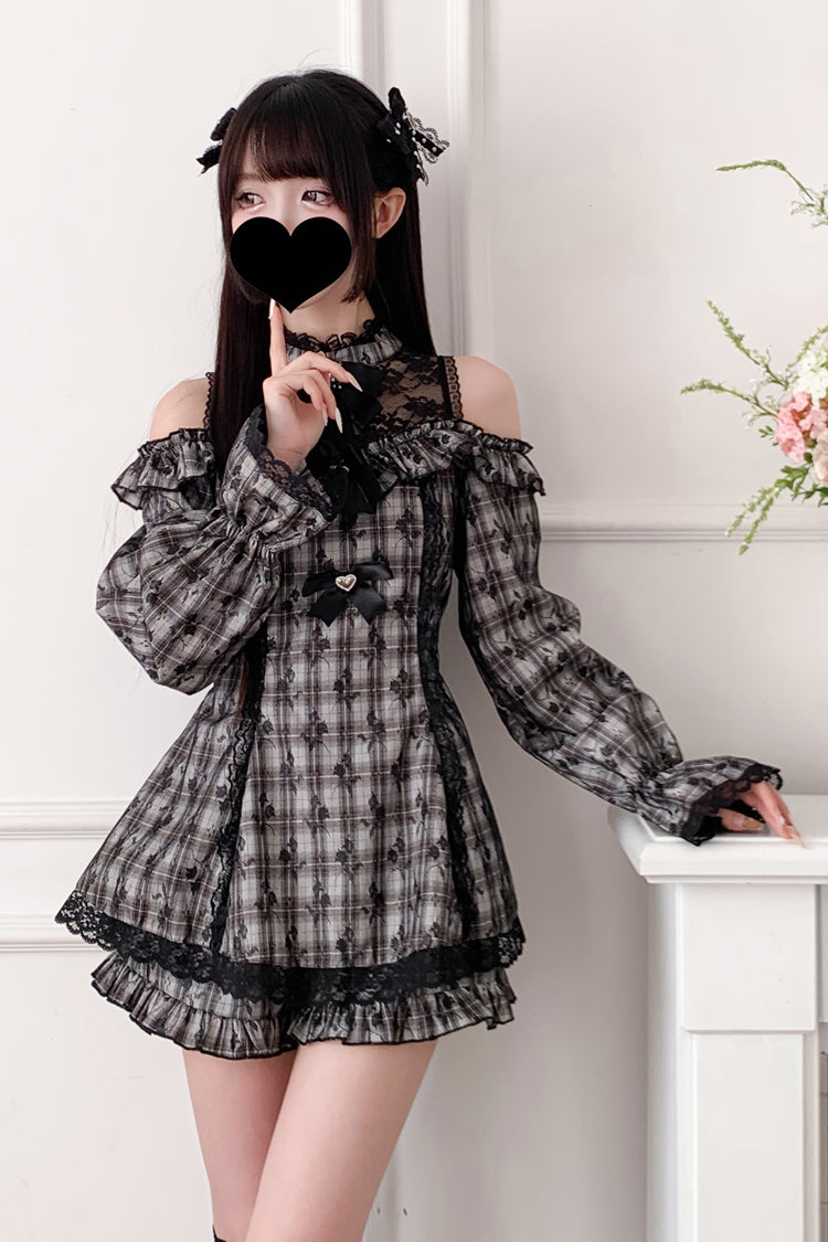 Halterneck Ruffle Bow Dress & Shorts - Jirai Kei Ensemble