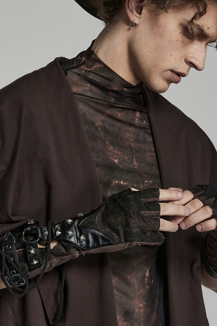 Steampunk Lace-Up Gloves with Rivet Print for Men in 2 Tones