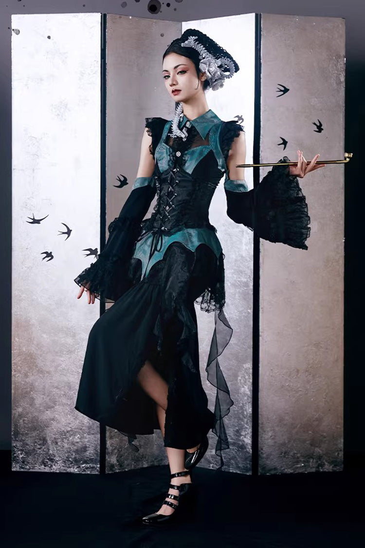 Sky Dragon Chinese Gothic Lolita Embroidered Skirt Set with Print