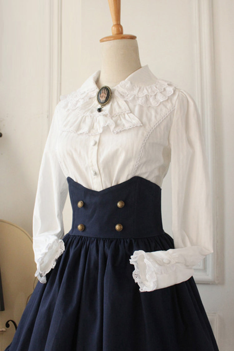 Dark Blue Vintage High-Waisted Fishbone Gothic College Skirt