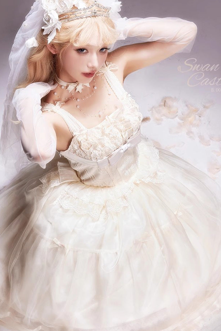 Sweet Lace JSK Long Dress with Bowknot in Ivory