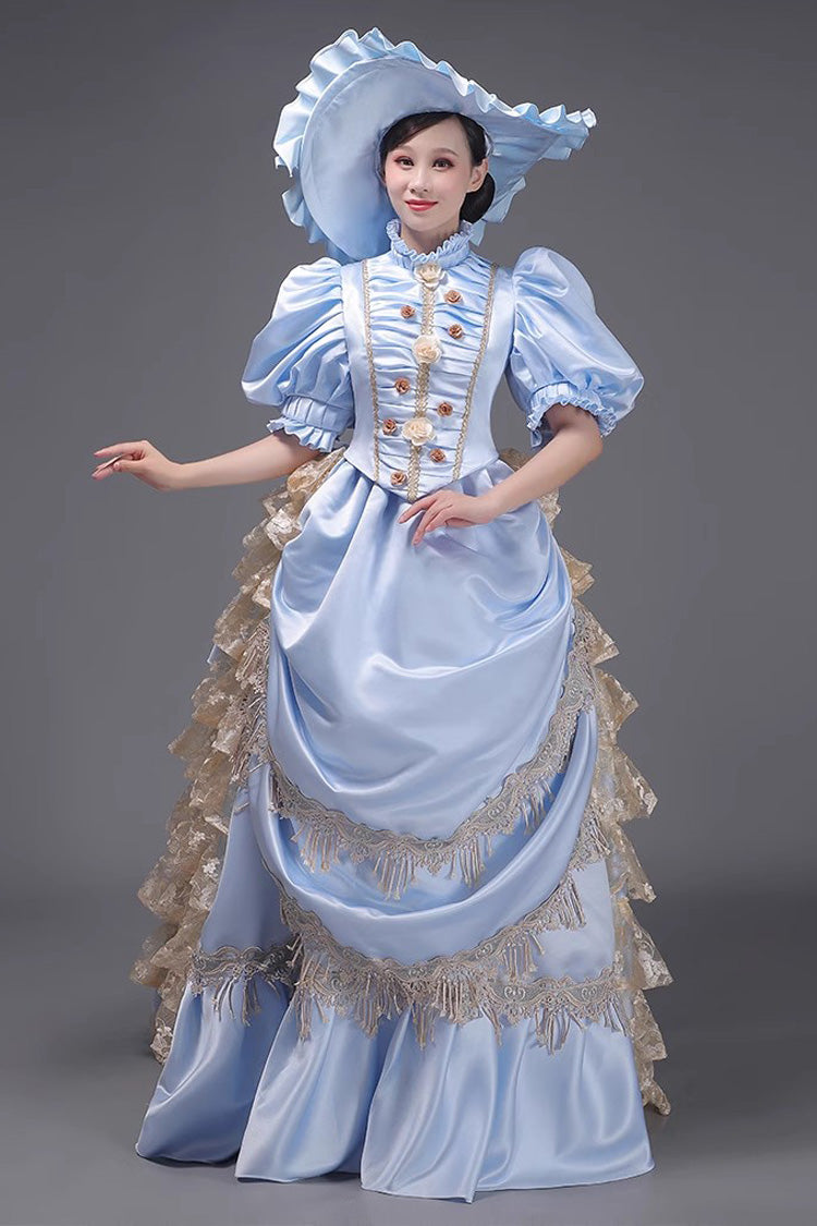 Victorian Princess Gown with Layered Ruffles, European Elegance