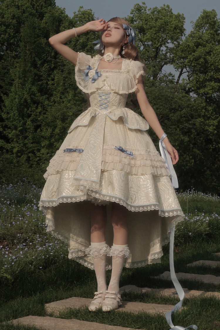 Ribbon Trim Princess Lolita JSK - Ivory and Blue