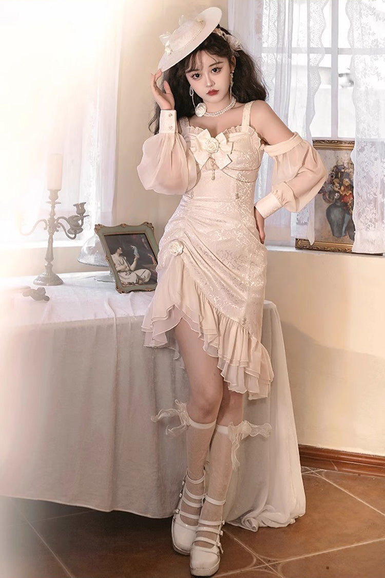 Camellia 2.0 Champagne Sleeveless Jacquard Asymmetric Lace Sweet Fishtail JSK Dress