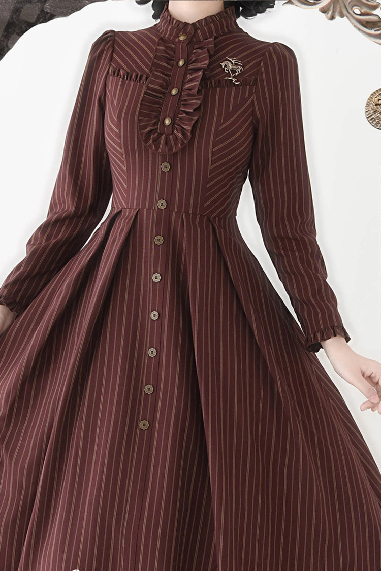Striped Printed Ruffled Dress - Forest Castle