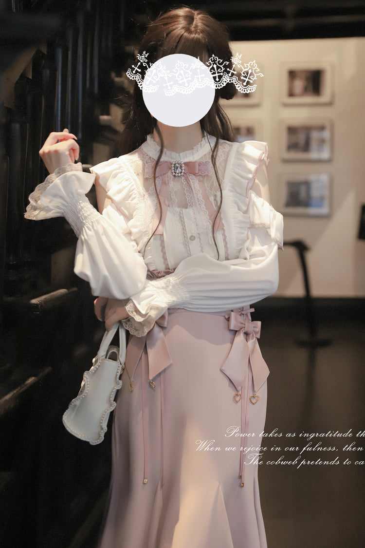 Pink Ruffle Slim Elegant Fishtail Skirt Dress - Sweet Lolita