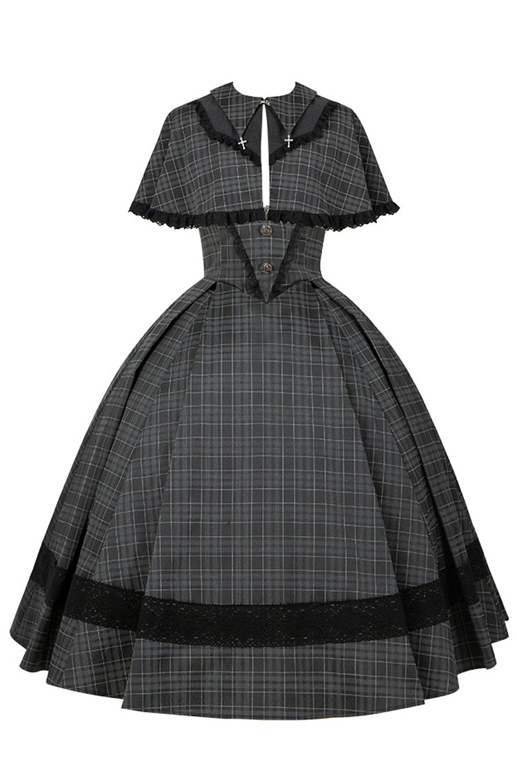 Gothic Lolita Dress with Plaid Print Ruffle and Chest Support