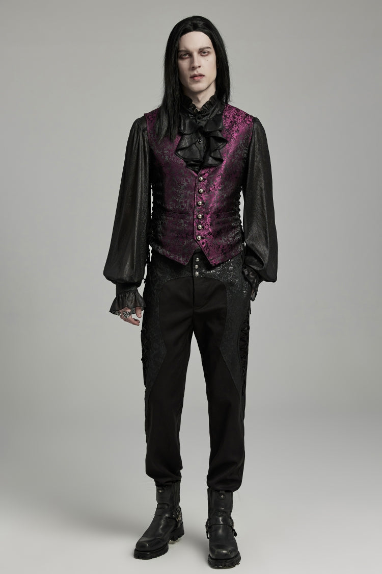 Crimson & Noir Jacquard Lace-Up Fitted Waistcoat for Men