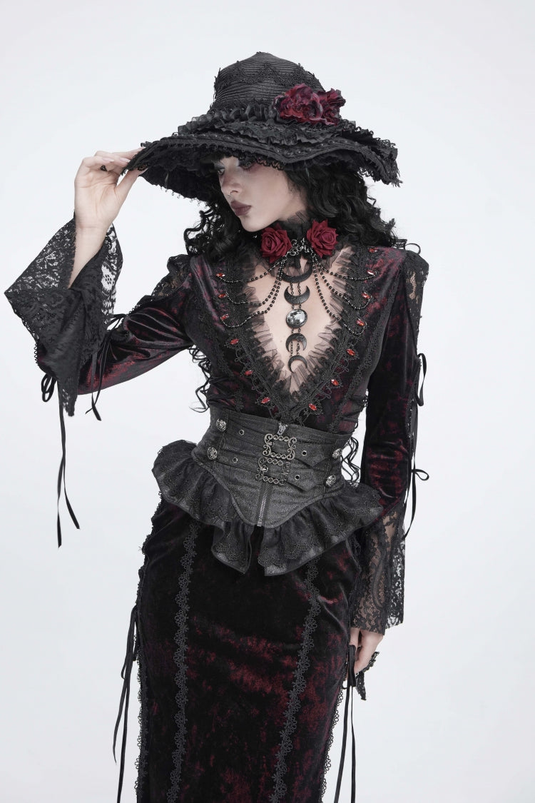 Slim Fit Buckled Zippered Pleated Gothic Girdle for Women Lace