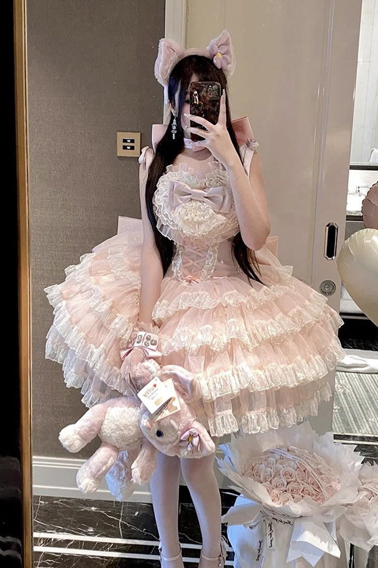 Pink Multi Layer Bow Lace Sweet Princess Jsk