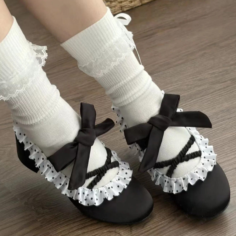 Satin Lace-Up Ruffled Heels for Classic Lolita - Two Colors
