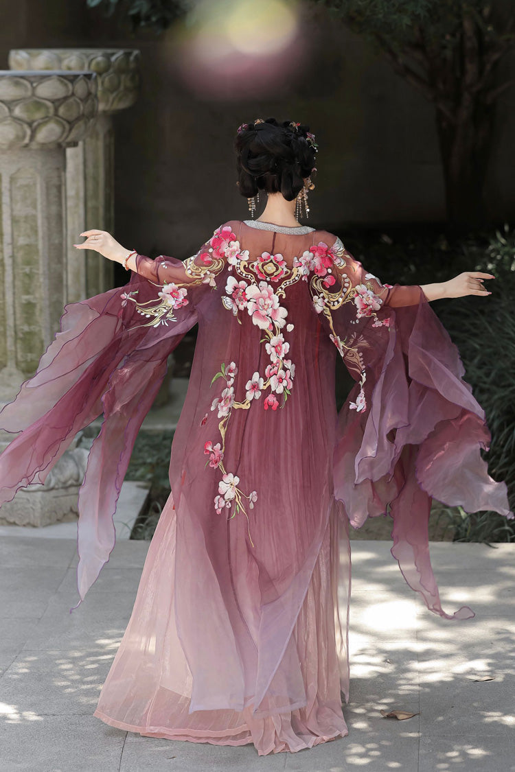 Scarlet Embroidered Tang-style Hezi Hanfu Full Set