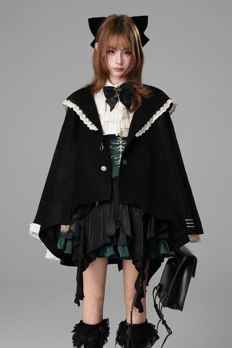Hooded Cat-Ear Magic Cloak Coat in Black