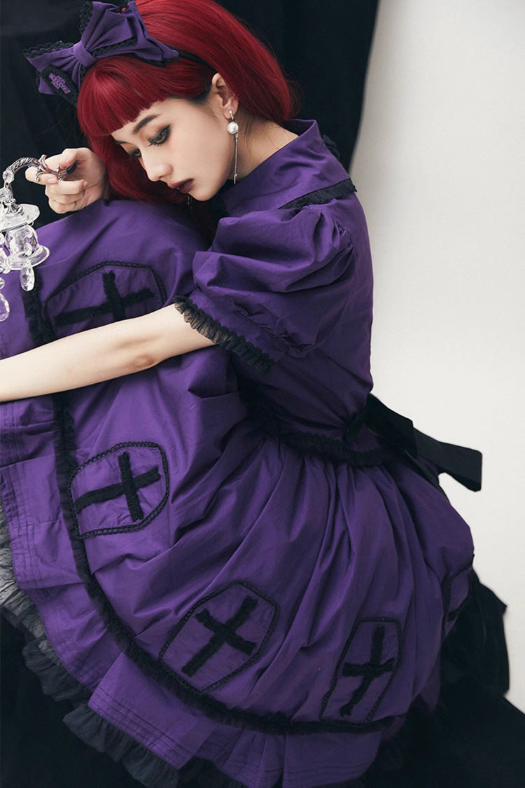 Grape Halloween Cross Puff-Sleeve Two-Piece Gothic Outfit