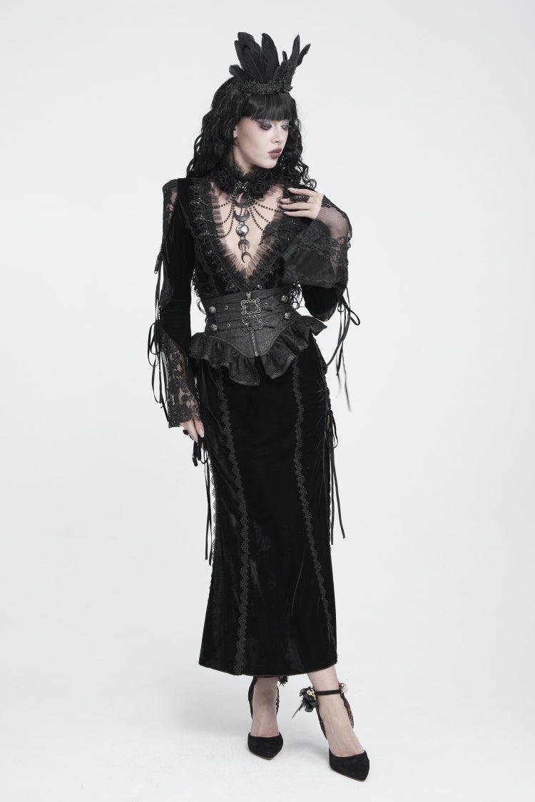 Slim Fit Buckled Zippered Pleated Gothic Girdle for Women Lace