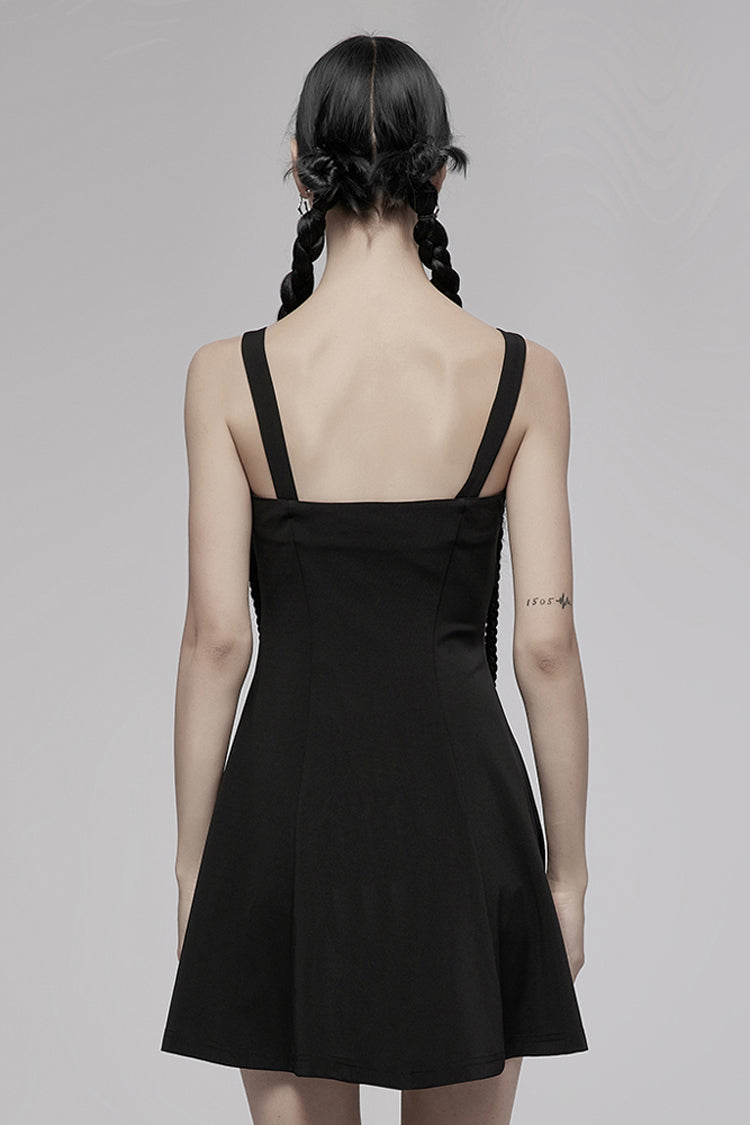 Suspender Hollow Mesh Metal PU Buckle Bow Sleeveless Punk Dress