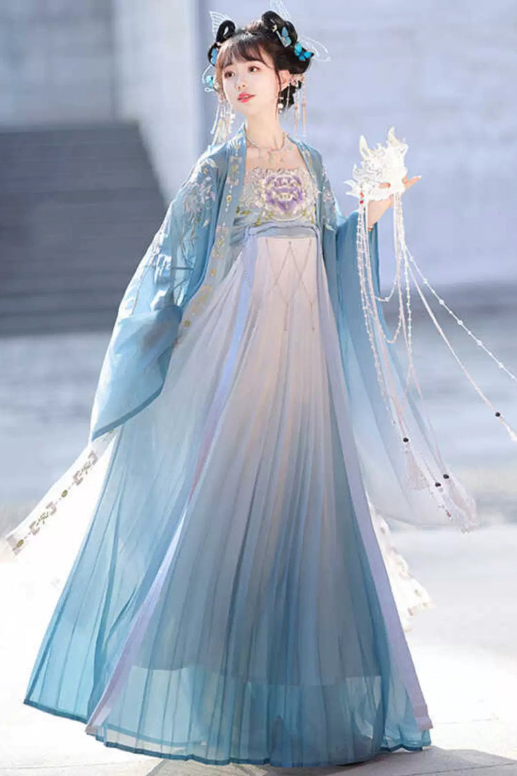 Classic Hanfu Dress with Gradient Hem and Embroidery