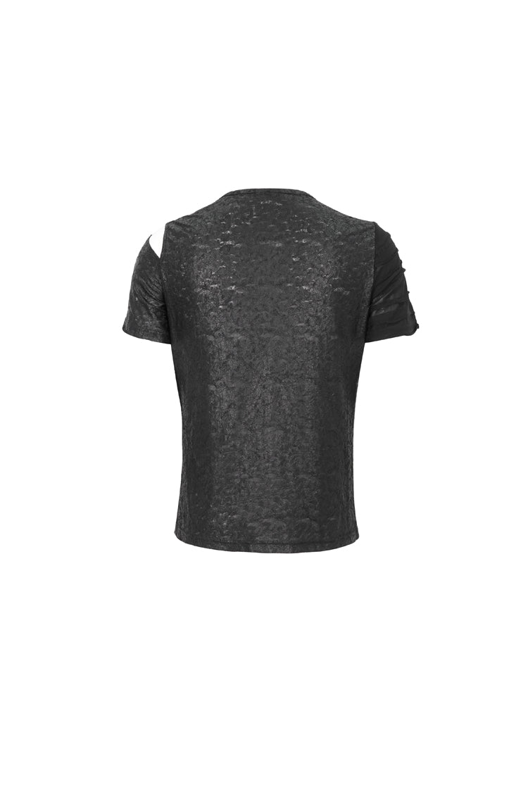 Obsidian Punk Tee with Zippered Chest and Asymmetric Neckline