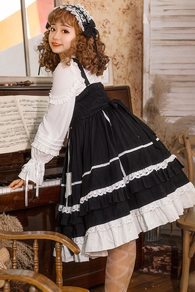 Bowknot Ruffled High Waisted Sweet Lolita Jsk Dress with Lace Stitching