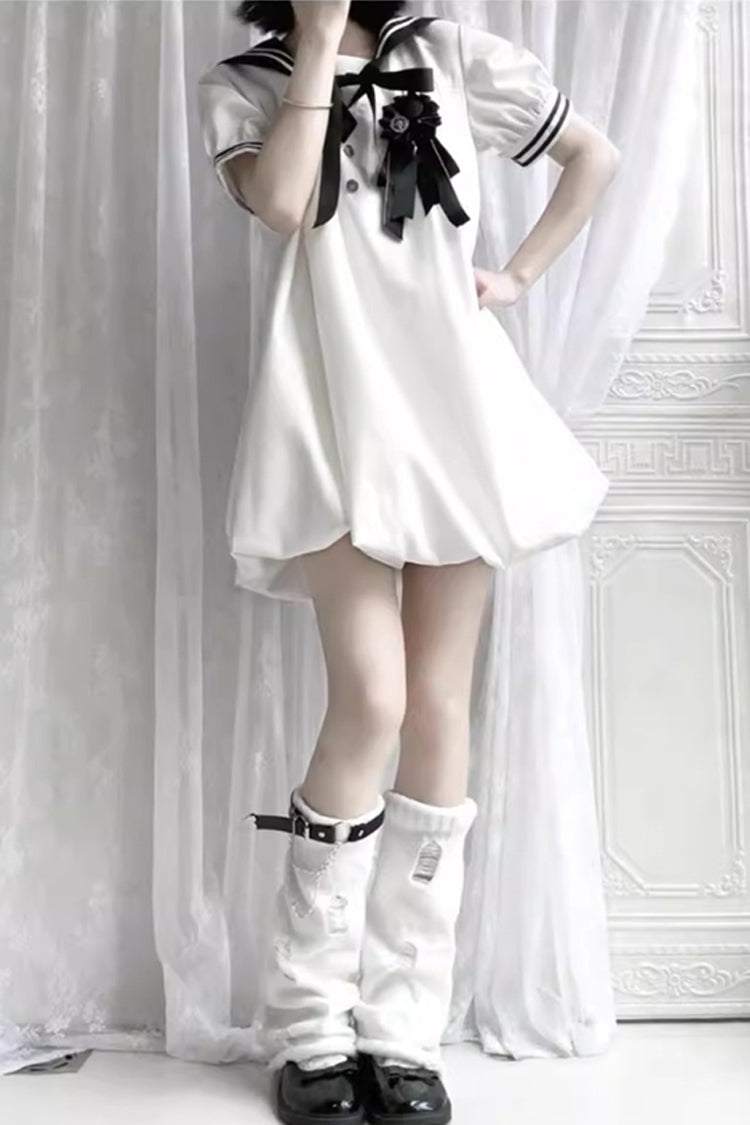 Old Stories Navy Collar Bow Sweet Lolita Dress