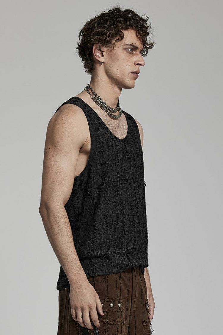 Sleeveless Printed Ripped Steampunk Vest for Men